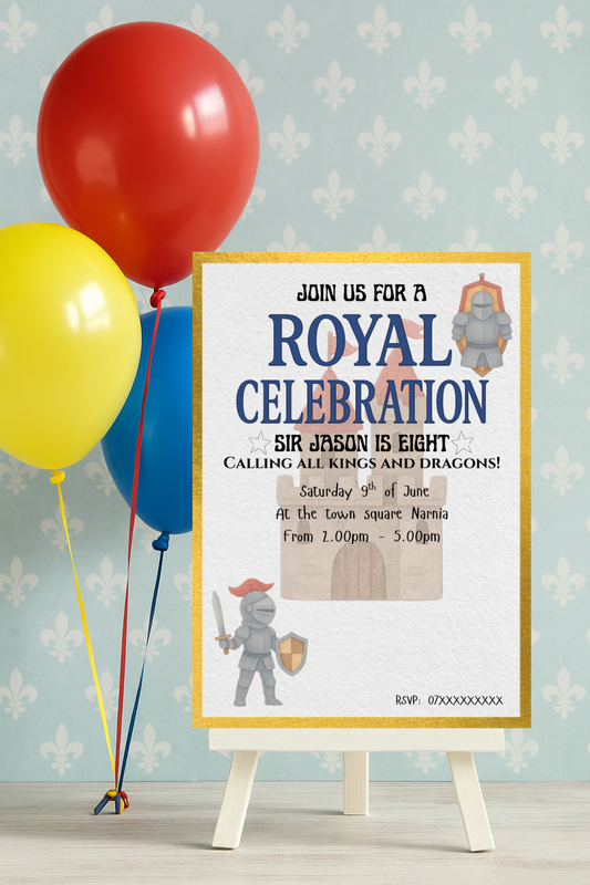 Knight Birthday Party Invitation - Royal Celebration - Editable Canva Template | Digital Download