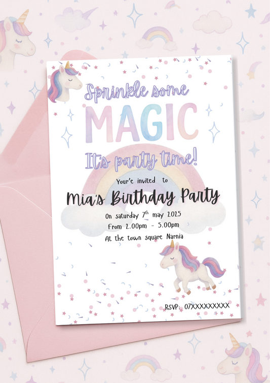 Unicorn Birthday Invitation - “Sprinkle Some Magic” - Editable Canva Template | Digital Download